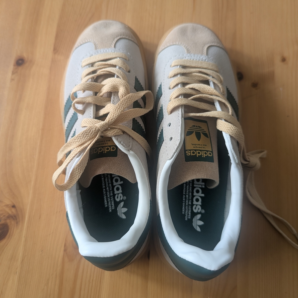 adidas cream and dark green suede platform sneakers - Picture 2 of 8